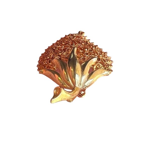 Vintage Mamselle Gold-Tone Filigree Floral Leaf Brooch Pin - Picture 9 of 11